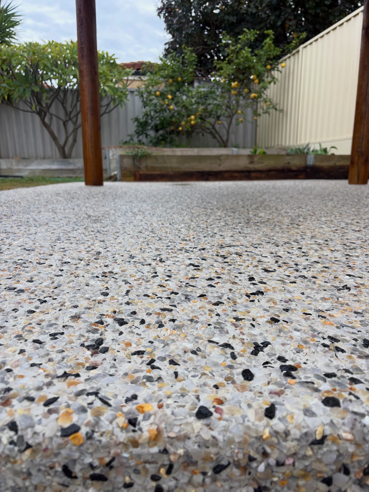 Finished exposed aggregate spa pad in Kinross, ready for the spa installation